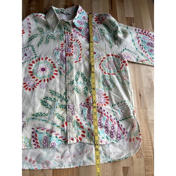 Zara Women's Long Sleeve Button Up Collared Blouse Linen Colorful Print S - Picture 8 of 8